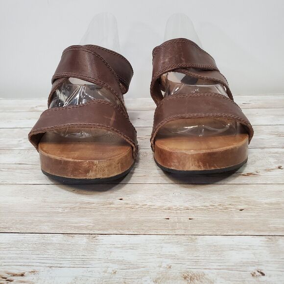 Y2K Candie's Wooden Chunky Heels w/Platform, VTG Brown Leather Sandals, Size: 5 - Picture 6 of 10